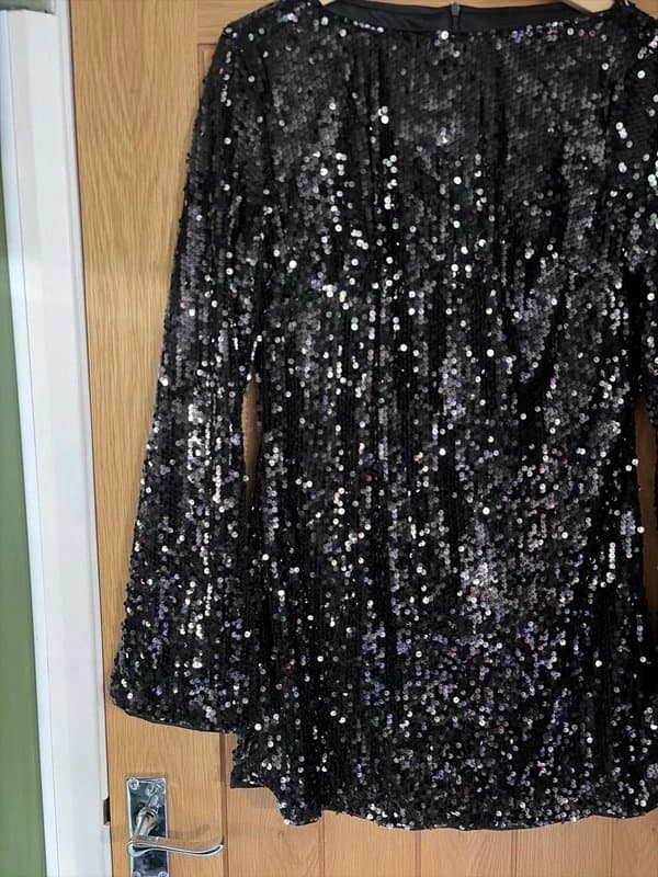 Shein Size large (size 12-14) trumpet sleeve sequin embellished mini dress