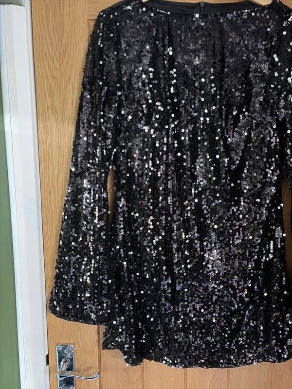 Shein Black Sequin Embellished Trumpet Sleeve Mini Dress