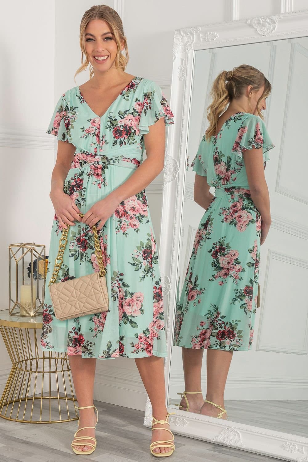 Jolie Moi Jolie Moi Women's Bethany Mesh Midi Dress in Green