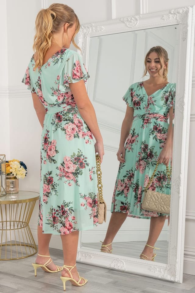 Jolie Moi Jolie Moi Women's Bethany Mesh Midi Dress in Green - 2