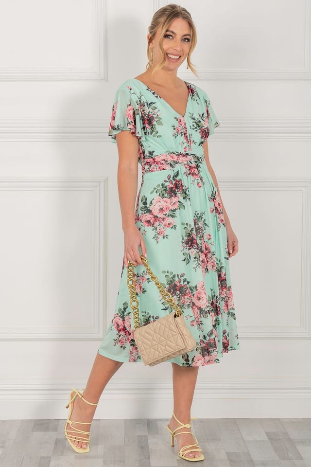 Jolie Moi Jolie Moi Women's Bethany Mesh Midi Dress in Green - 3