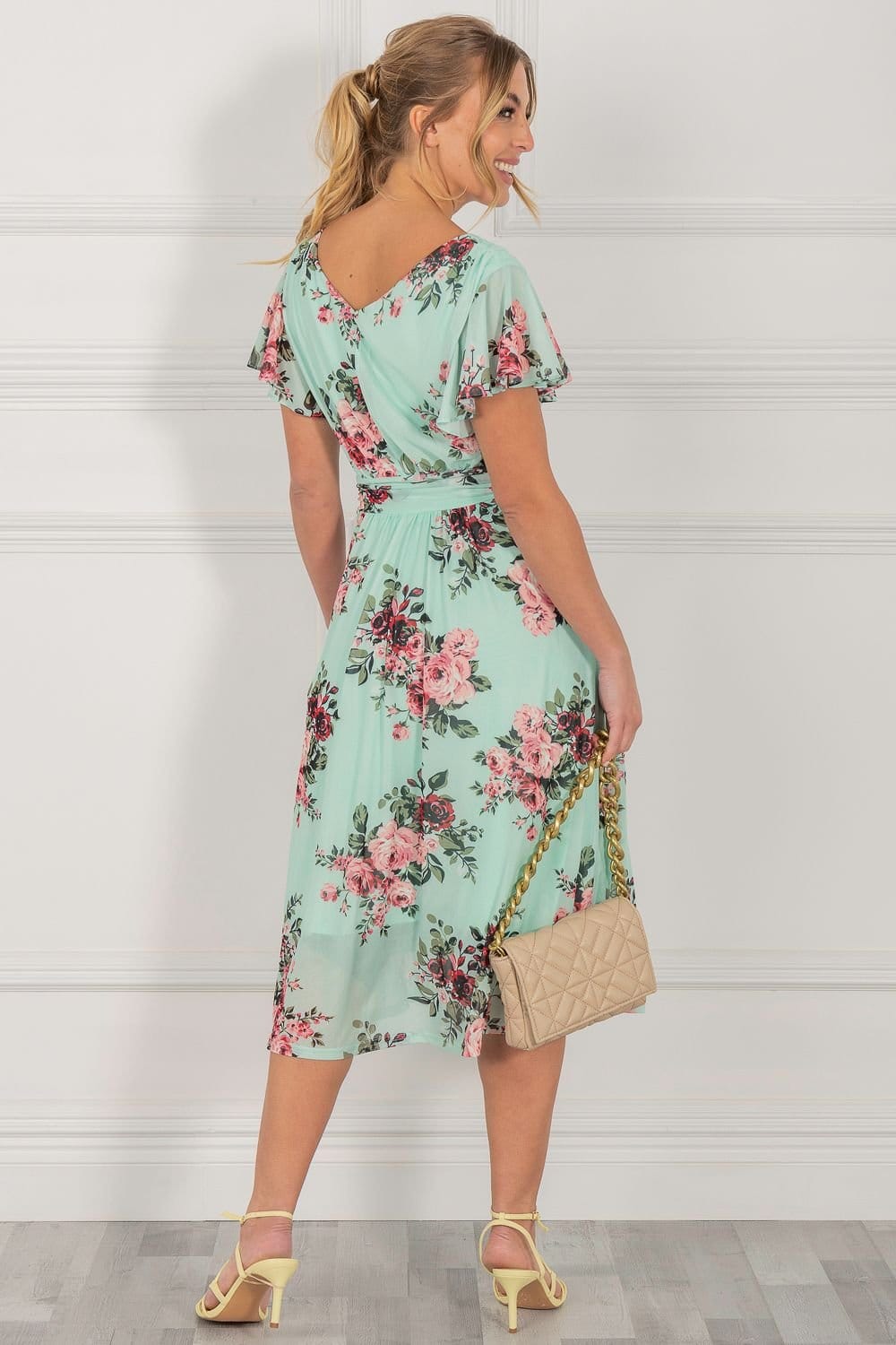 Jolie Moi Jolie Moi Women's Bethany Mesh Midi Dress in Green - 4