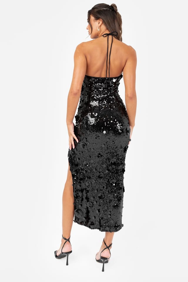 Maya Deluxe Maya Deluxe Women's Embellished Halter Neck Midaxi Dress in Black - 2