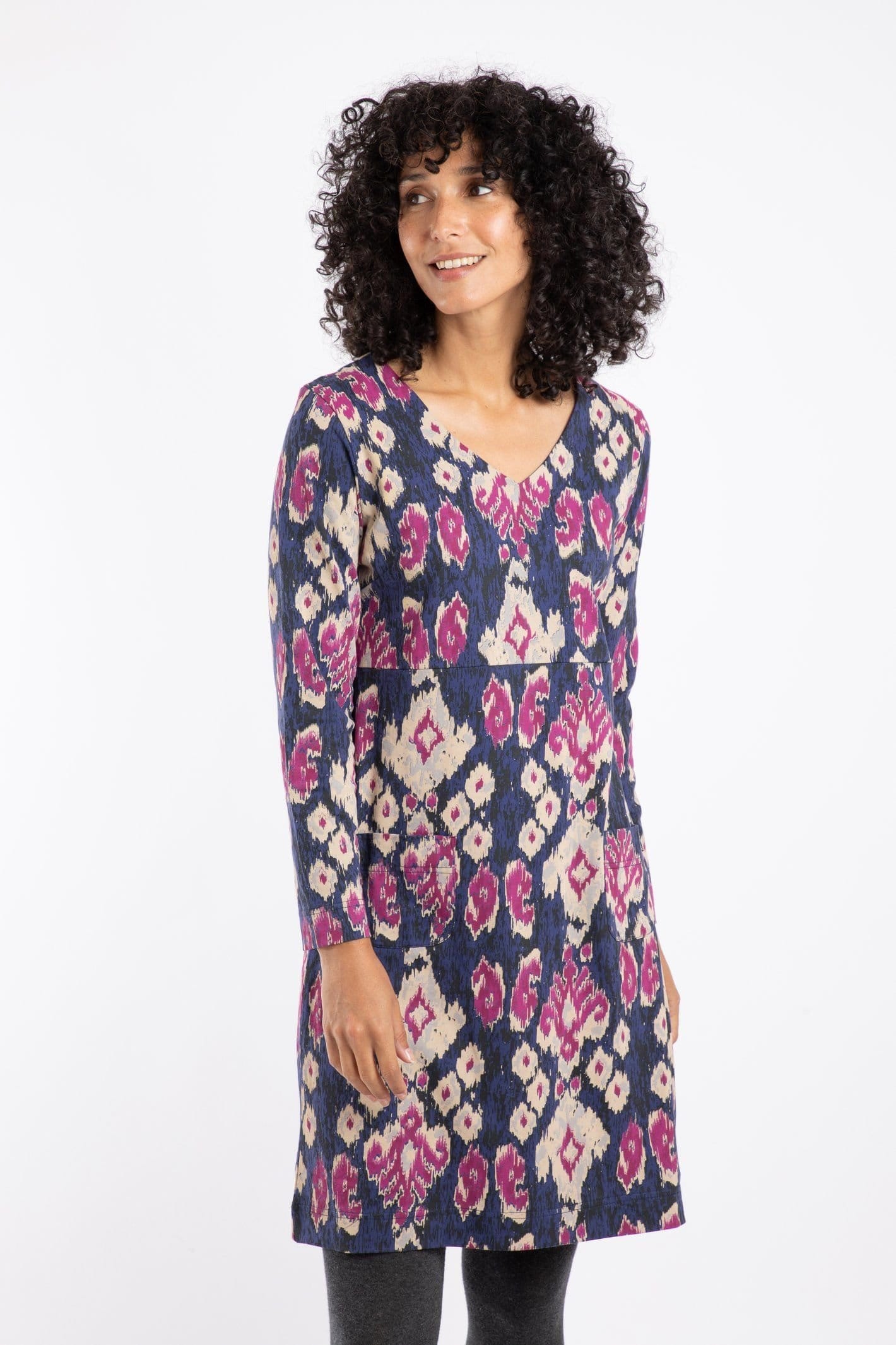 Weird Fish Weird Fish Women's Hope Printed V-Neck Jersey Dress in Baby Blue - 4