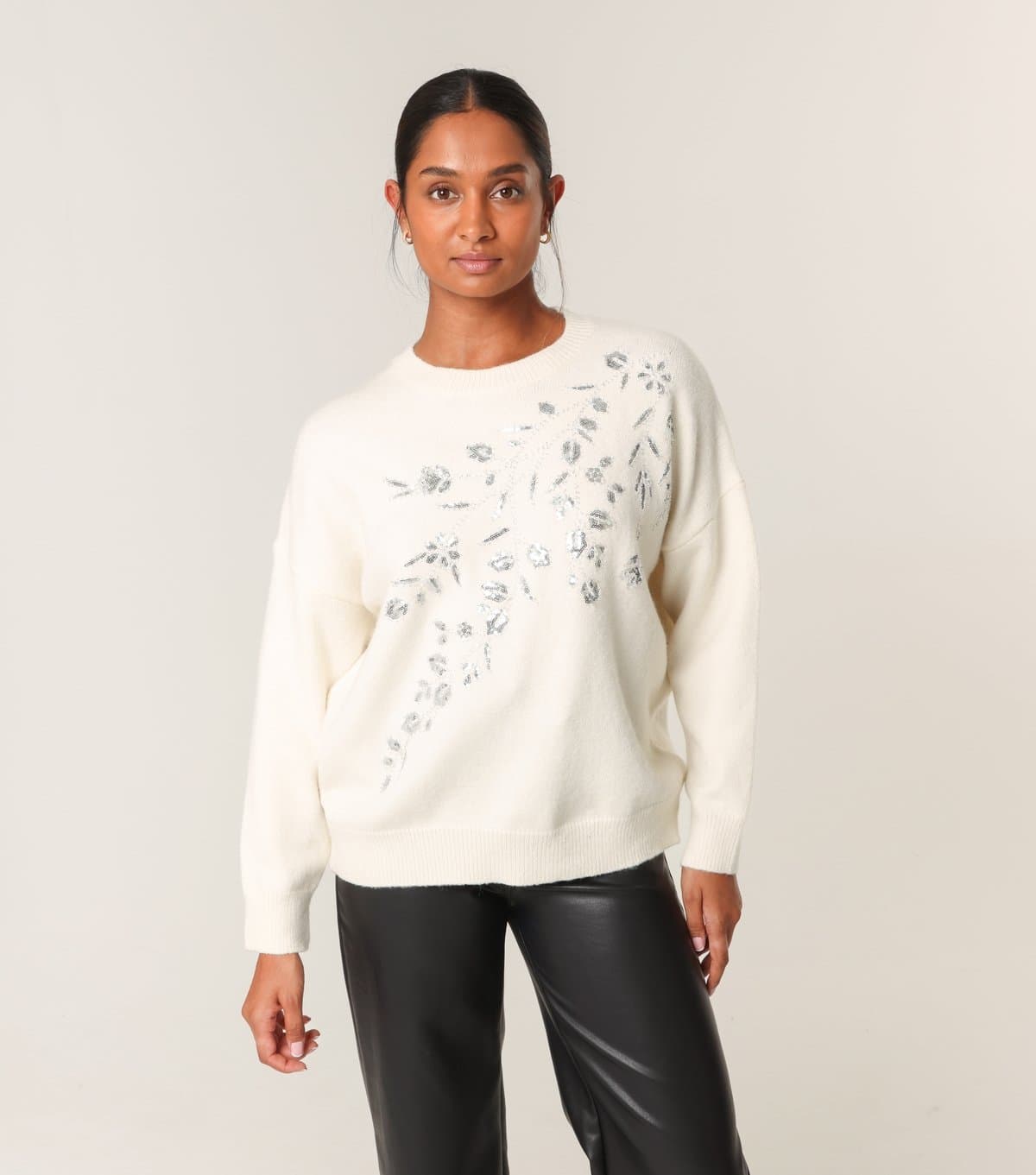 Blue Vanilla Women's Off White Sequin Embellished Jumper Blue Vanilla New Look