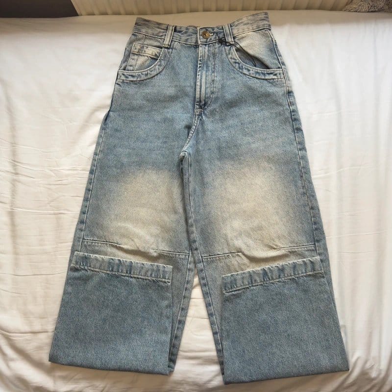 Bershka Light Blue Denim Cargo Jeans