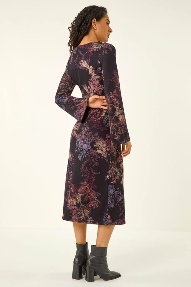 DUSK Dusk Women's Floral Tie Waist Midi Dress in Black - 3