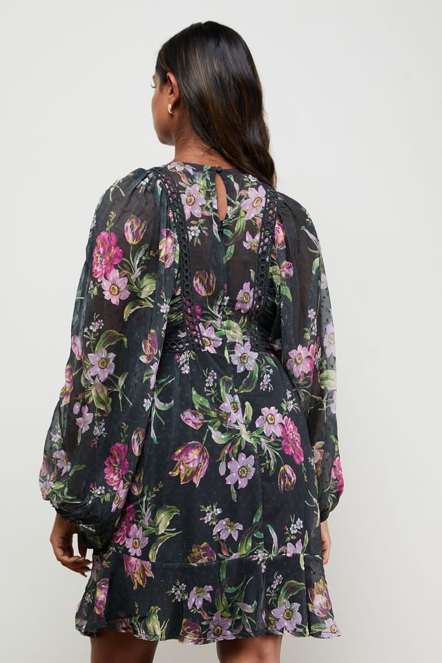 Oasis Oasis Women's Printed Trim Detail Batwing Mini Dress in Floral - 3