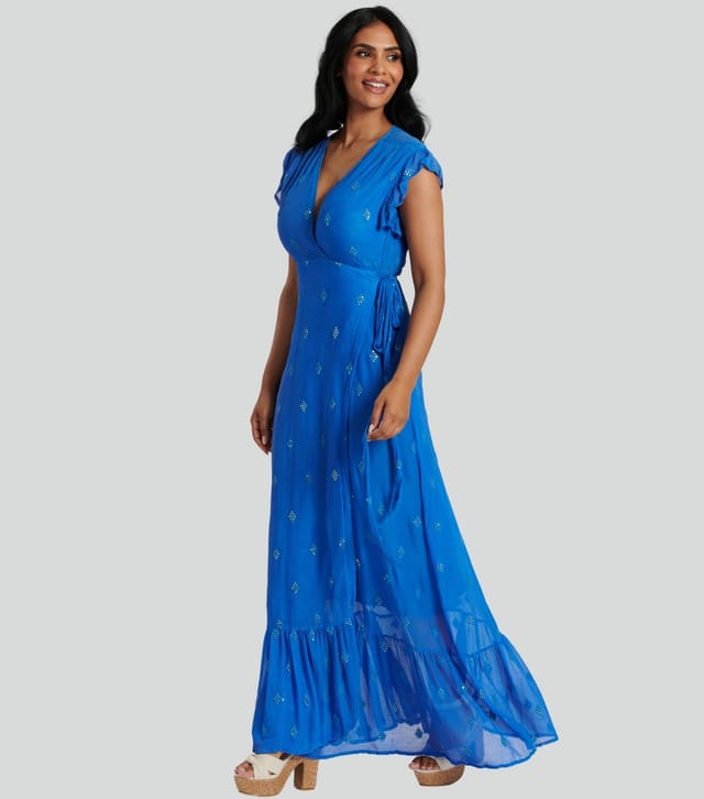 South Beach Women's Bright Blue Sequin Embroidered Wrap Midi Dress South Beach New Look - 2