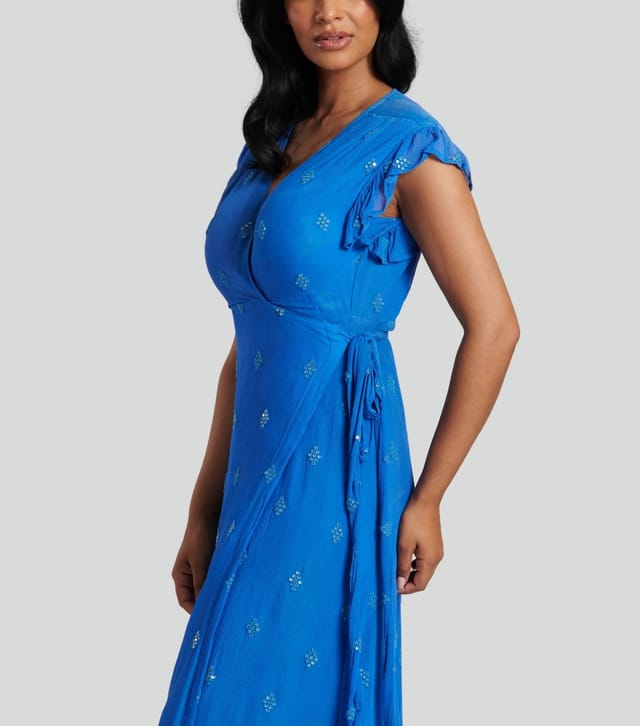 South Beach Women's Bright Blue Sequin Embroidered Wrap Midi Dress South Beach New Look - 3