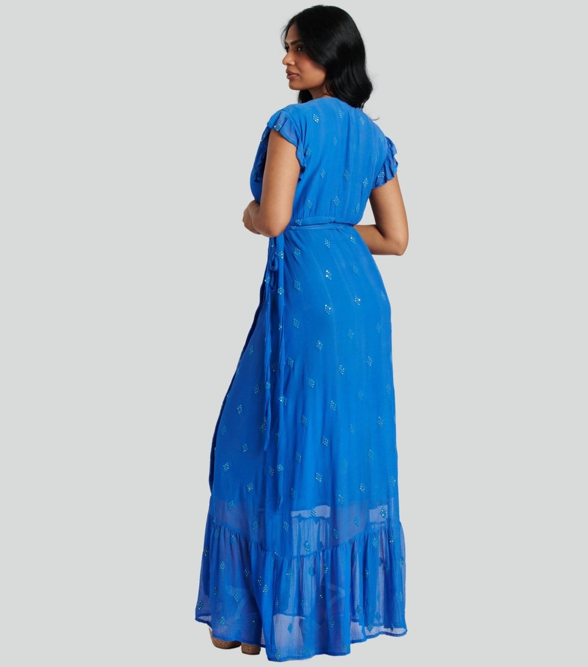 South Beach Women's Bright Blue Sequin Embroidered Wrap Midi Dress South Beach New Look - 4
