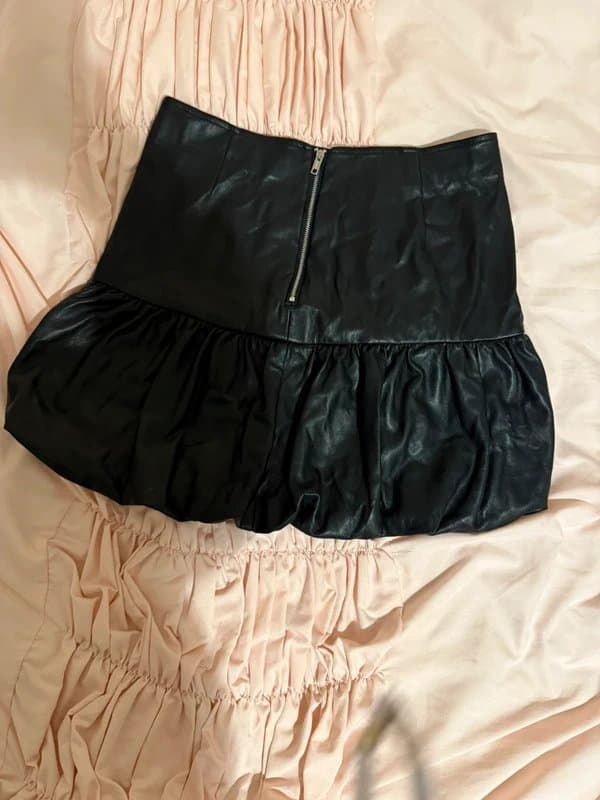 Bershka Bershka faux leather mini ruffle skirt