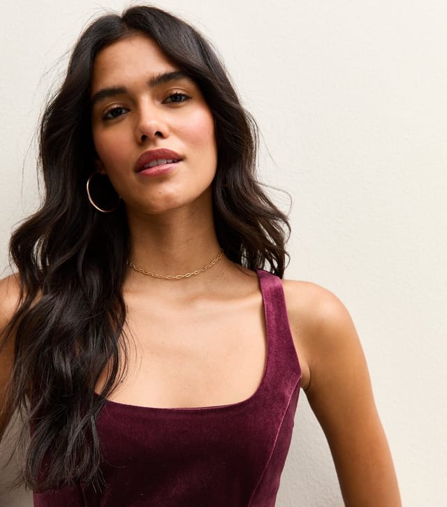 New Look Women's Burgundy Velvet Fit and Flare Micro Dress New Look - 3