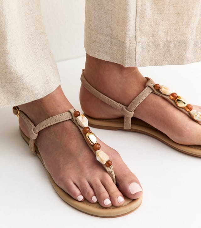 New Look Women's Stone Faux Suede Embellished Strap Sandals Vegan New Look - 2