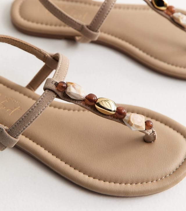 New Look Women's Stone Faux Suede Embellished Strap Sandals Vegan New Look - 3
