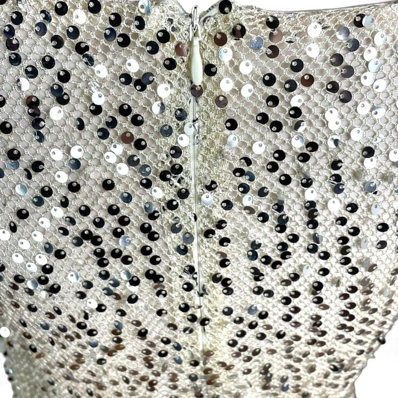 Unbranded Silver Sequin Mini Dress Women’s UK Size 8 Long Sleeve Cowl Neckline Occasion