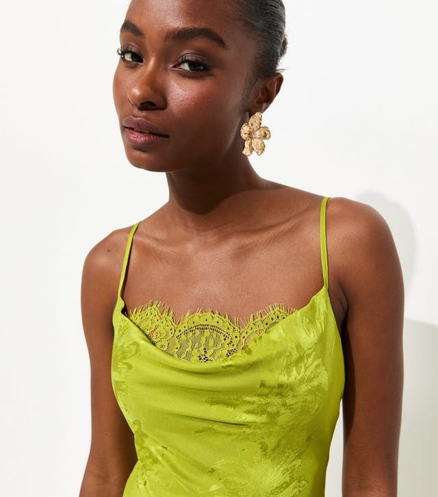New Look Women's Light Green Lace Trim Floral Jacquard Strappy Midi Dress New Look - 2
