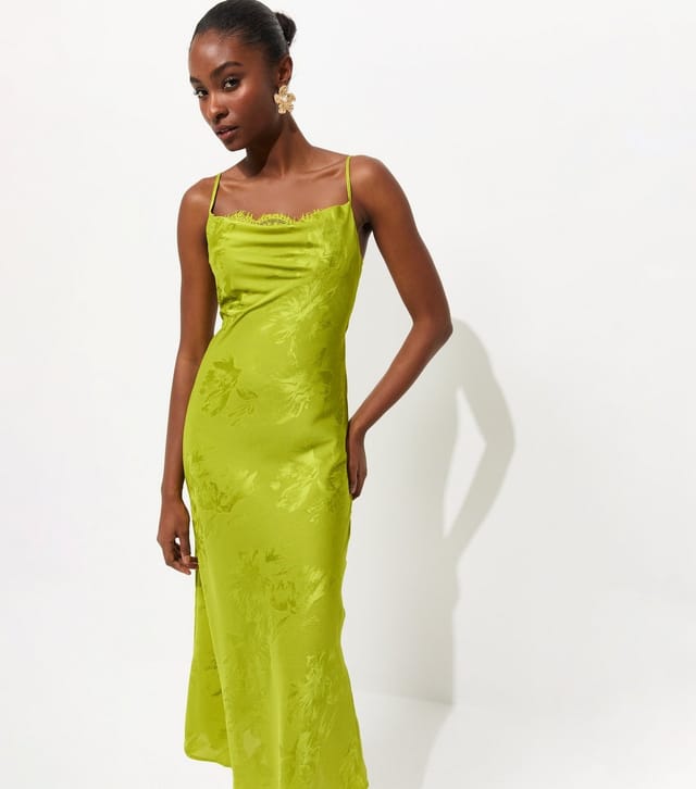 New Look Women's Light Green Lace Trim Floral Jacquard Strappy Midi Dress New Look - 3