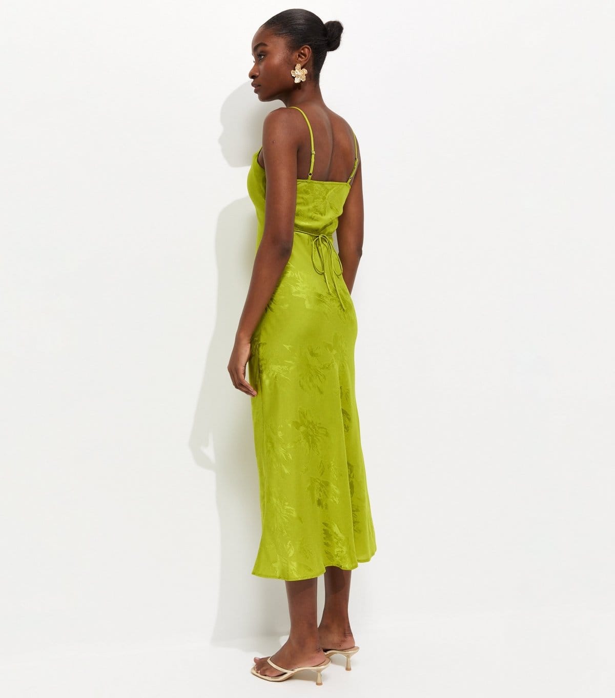 New Look Women's Light Green Lace Trim Floral Jacquard Strappy Midi Dress New Look - 4