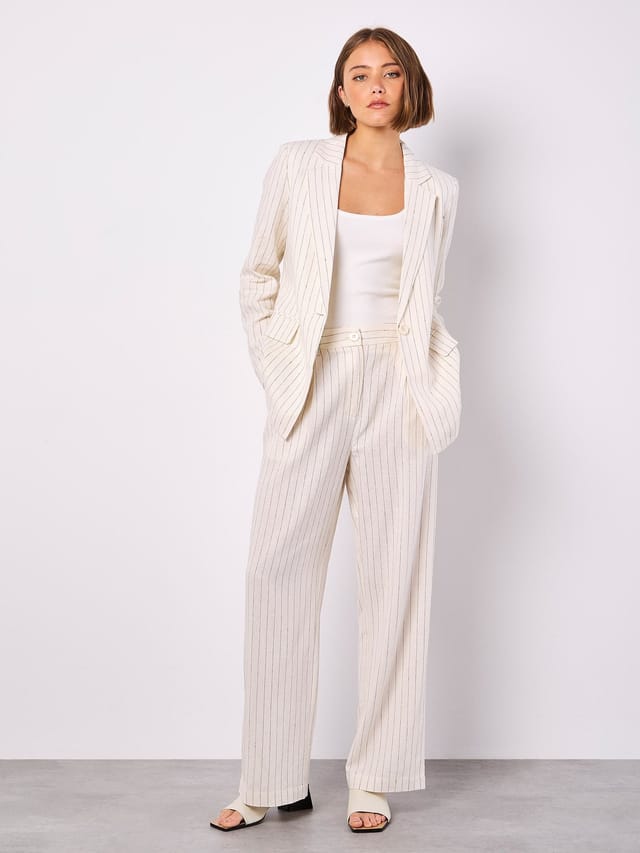 Apricot Apricot Women's Pinstripe Linen Blend Blazer in Cream - 2