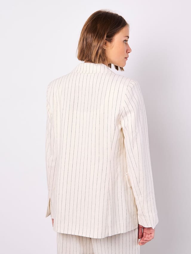 Apricot Apricot Women's Pinstripe Linen Blend Blazer in Cream - 3