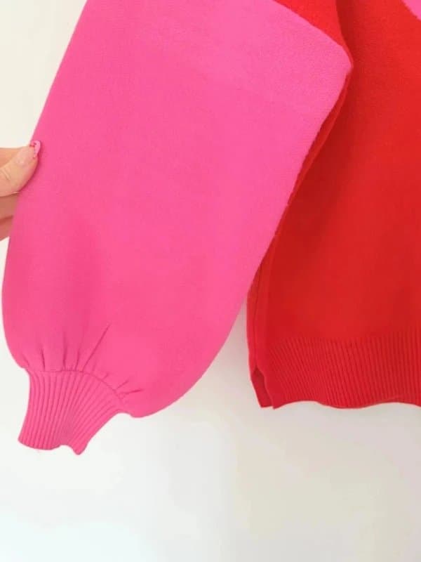 Never Fully Dressed Never Fully Dressed Jumper Size Large Pink Red Heart Chunky Knit Bright . . a