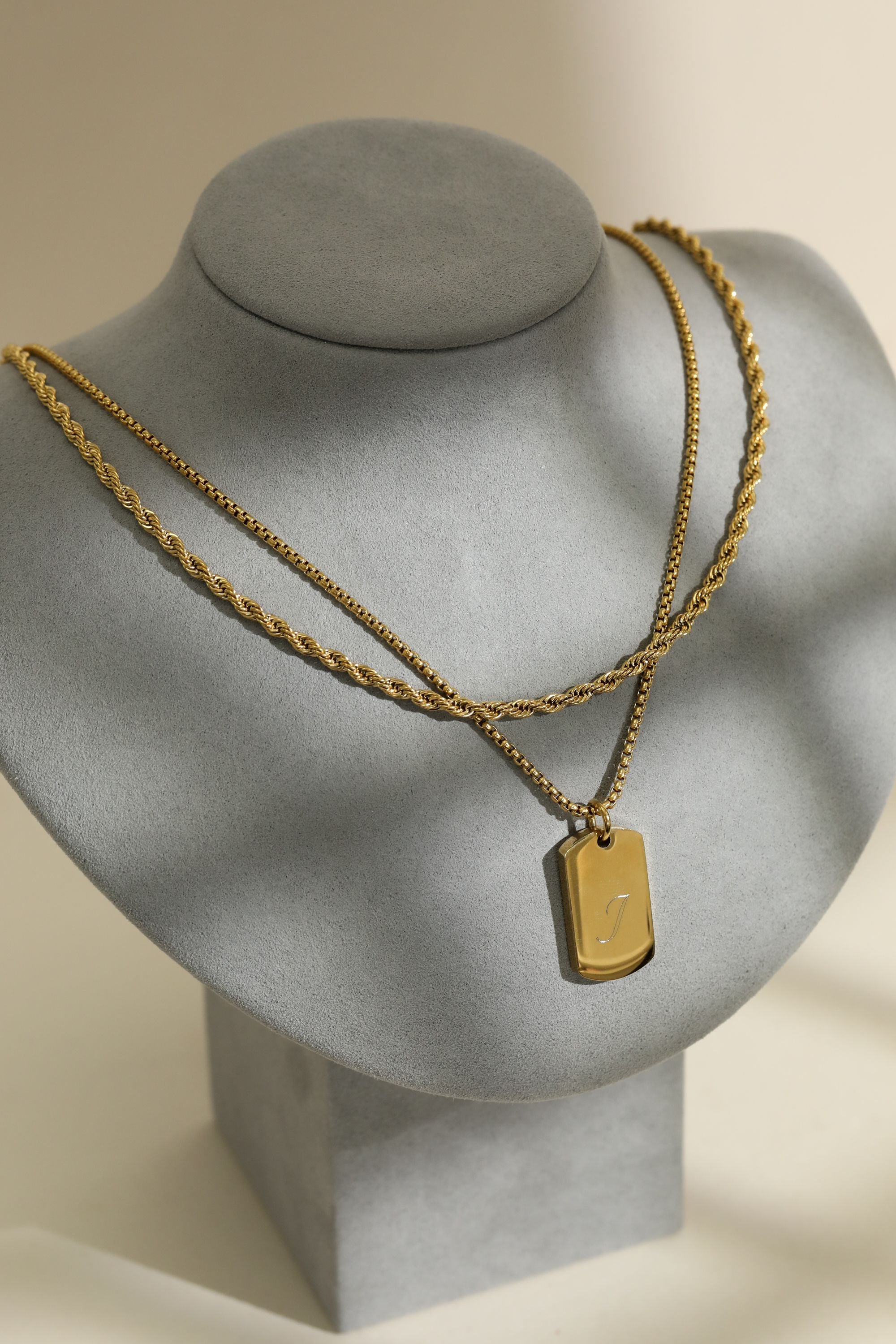 Inicio Inicio Men's Gold Plated Waterproof Dog Tag Necklace - Gift Pouch - 2