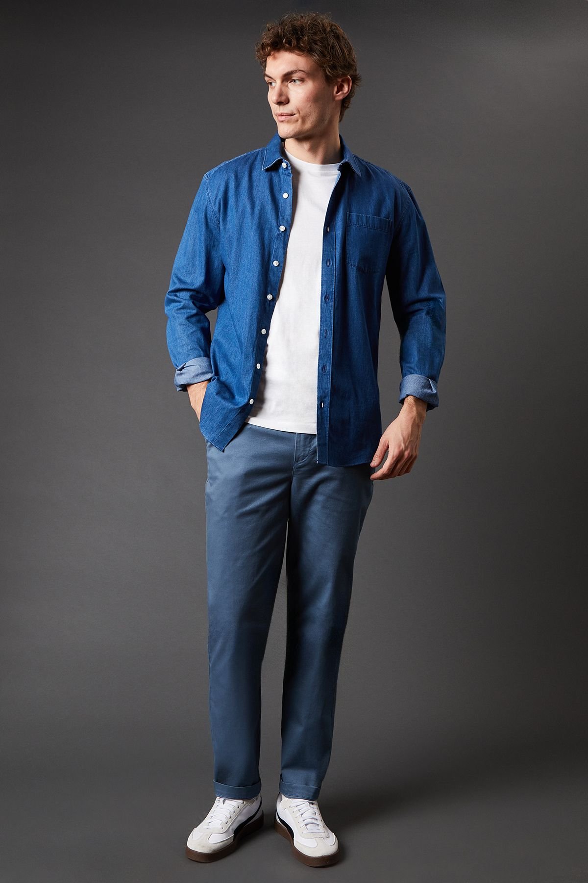 Burton Burton Men's Mid Blue Slim Fit Chino Trousers - 2