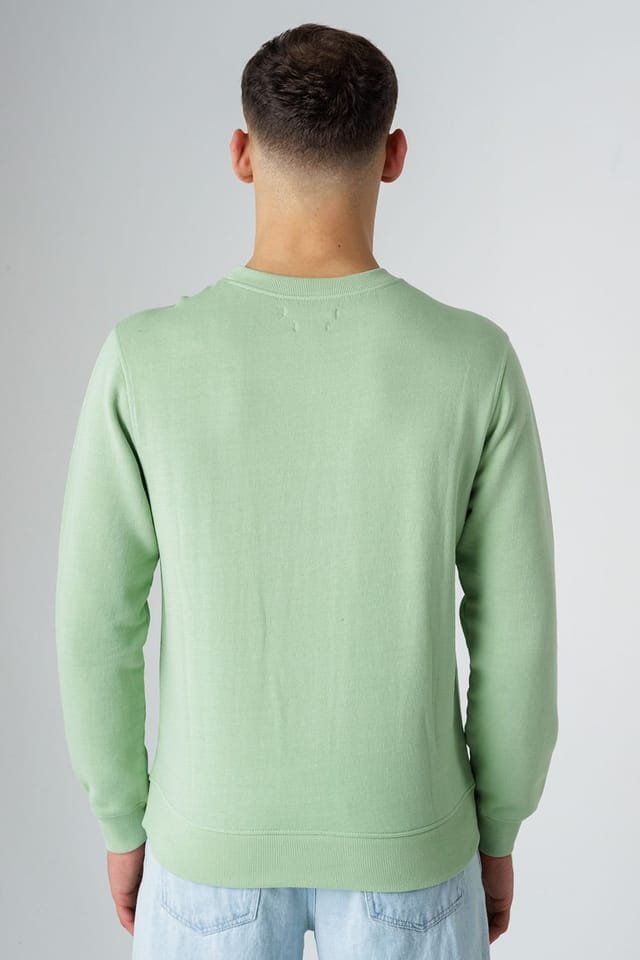 Influence Influence Men's Cotton Blend Crew Neck Acid Wash Seam Sweatshirt in Green - 2