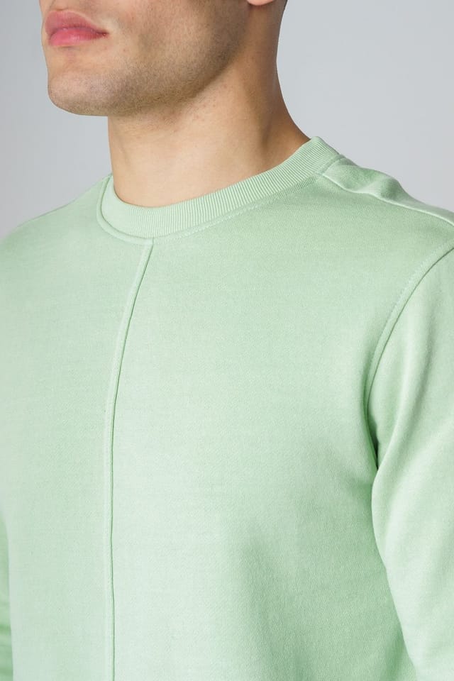 Influence Influence Men's Cotton Blend Crew Neck Acid Wash Seam Sweatshirt in Green - 3