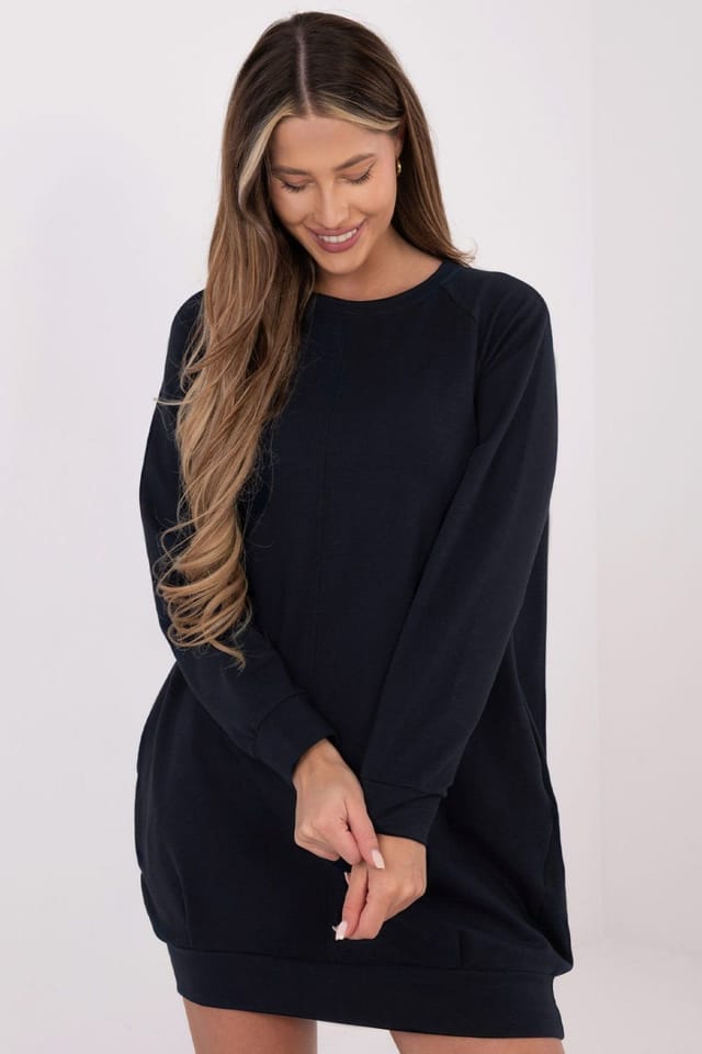 Love Lace Love Lace Women's Cotton Elastane Sweatshirt Dress with Pockets Style 223044 in Blue - 3
