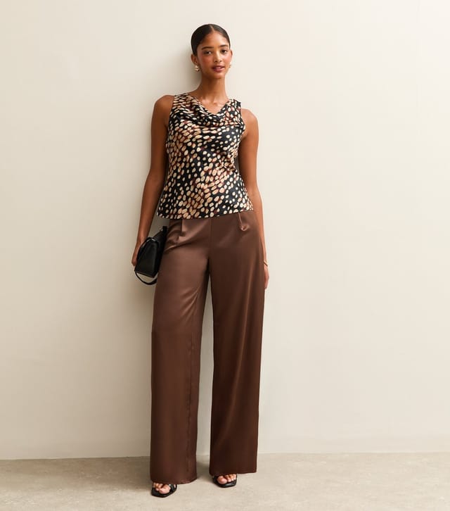New Look Women's Dark Brown Satin Wide Leg Trousers New Look - 2