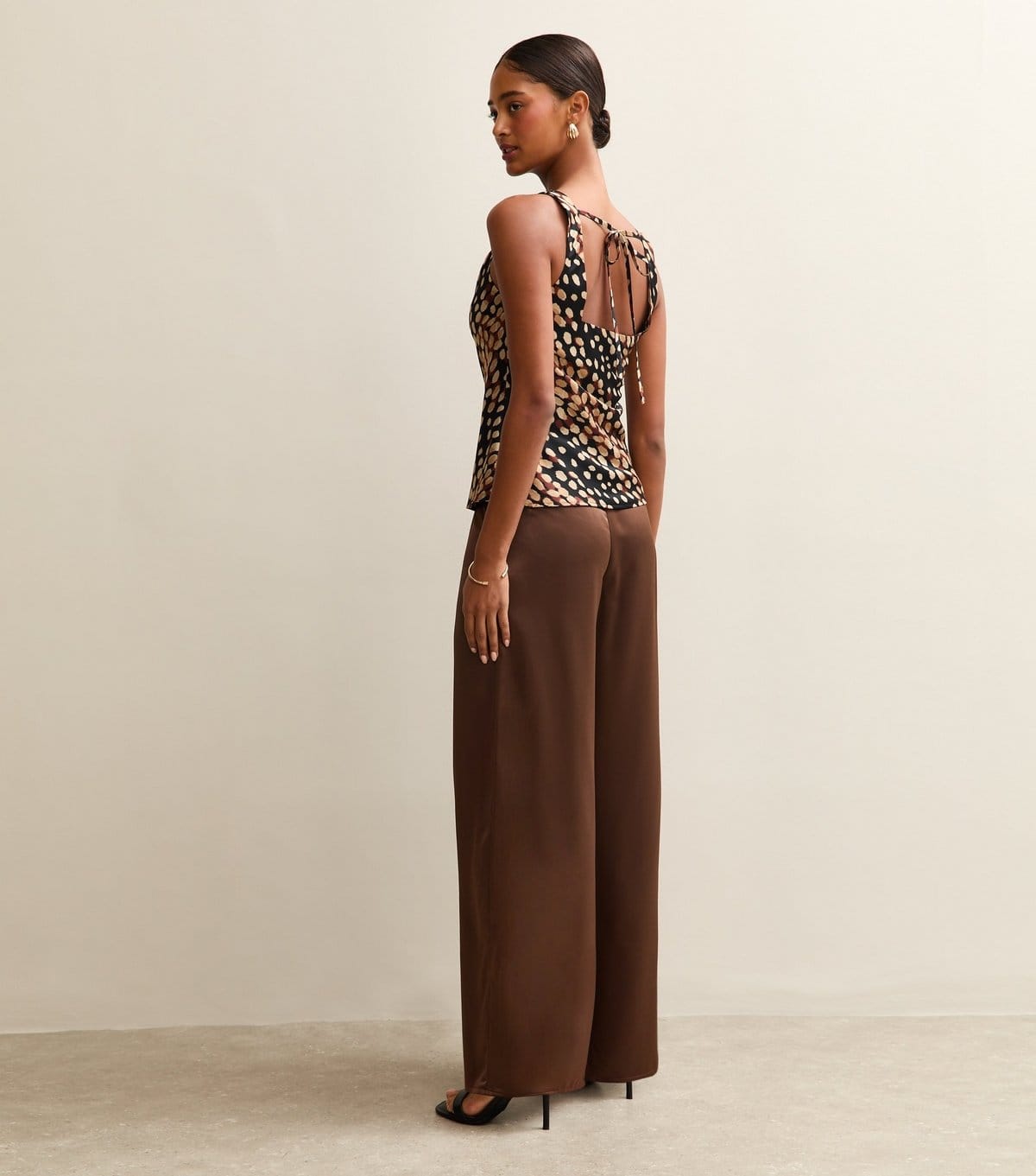 New Look Women's Dark Brown Satin Wide Leg Trousers New Look - 4