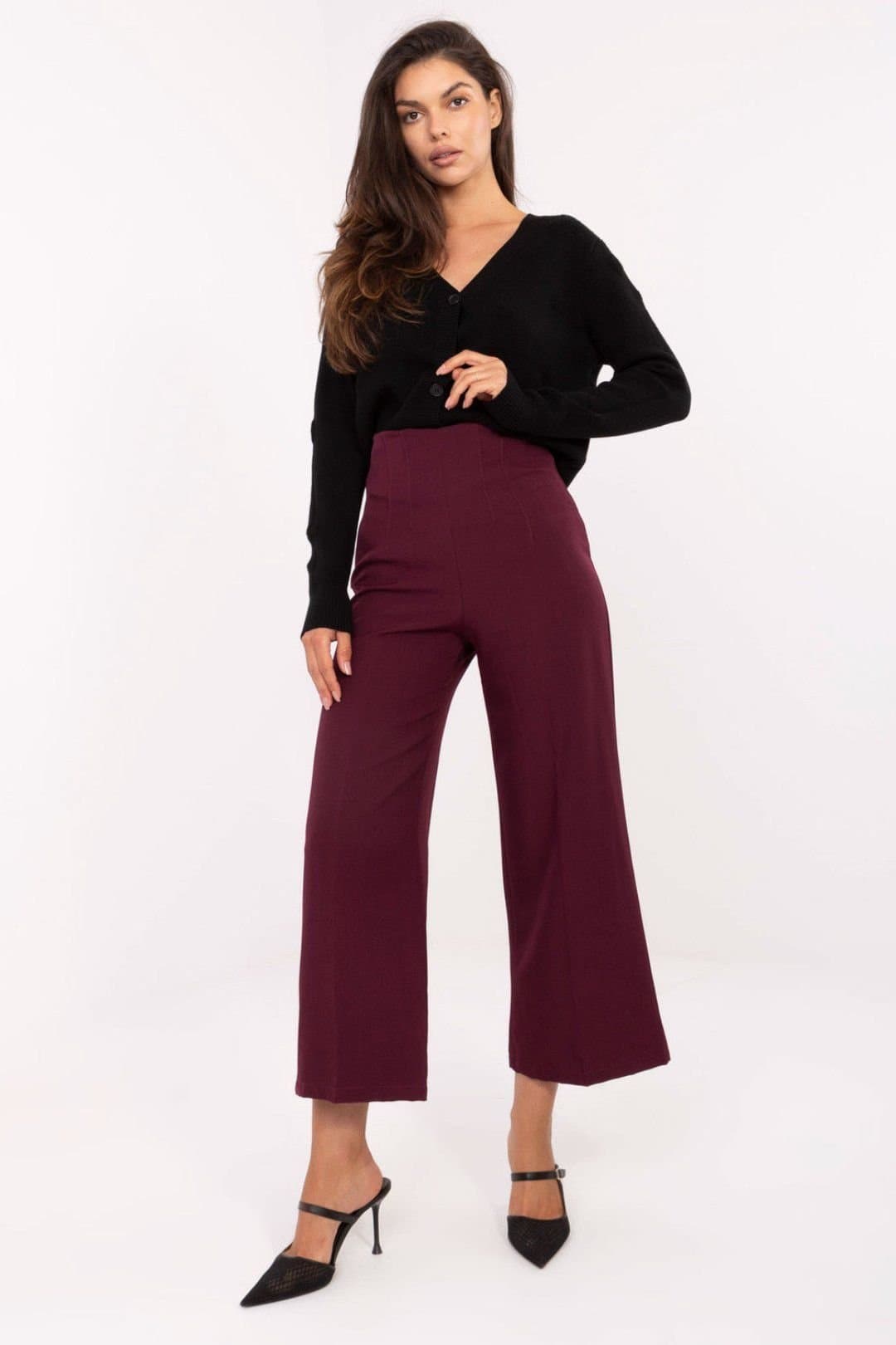 Love Lace Love Lace Women's Elegant High Waisted Wide Leg Culottes Style 216722 in Burgundy