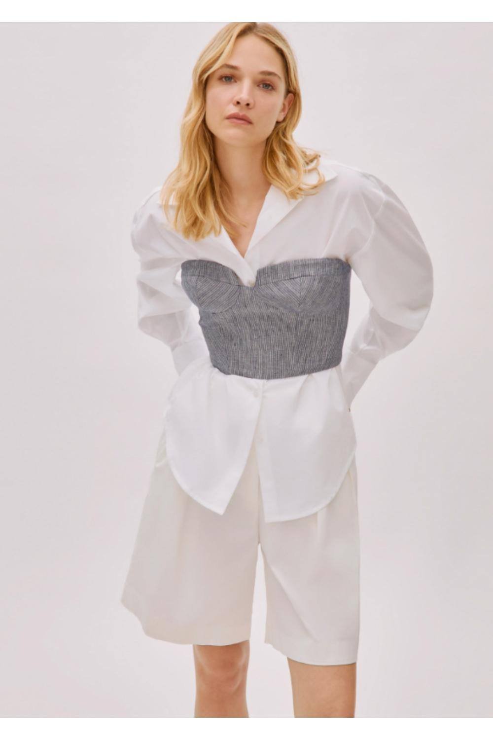 Labeca Labeca Women's Storm Striped Linen-Blend Bustier Top in Blue - 2