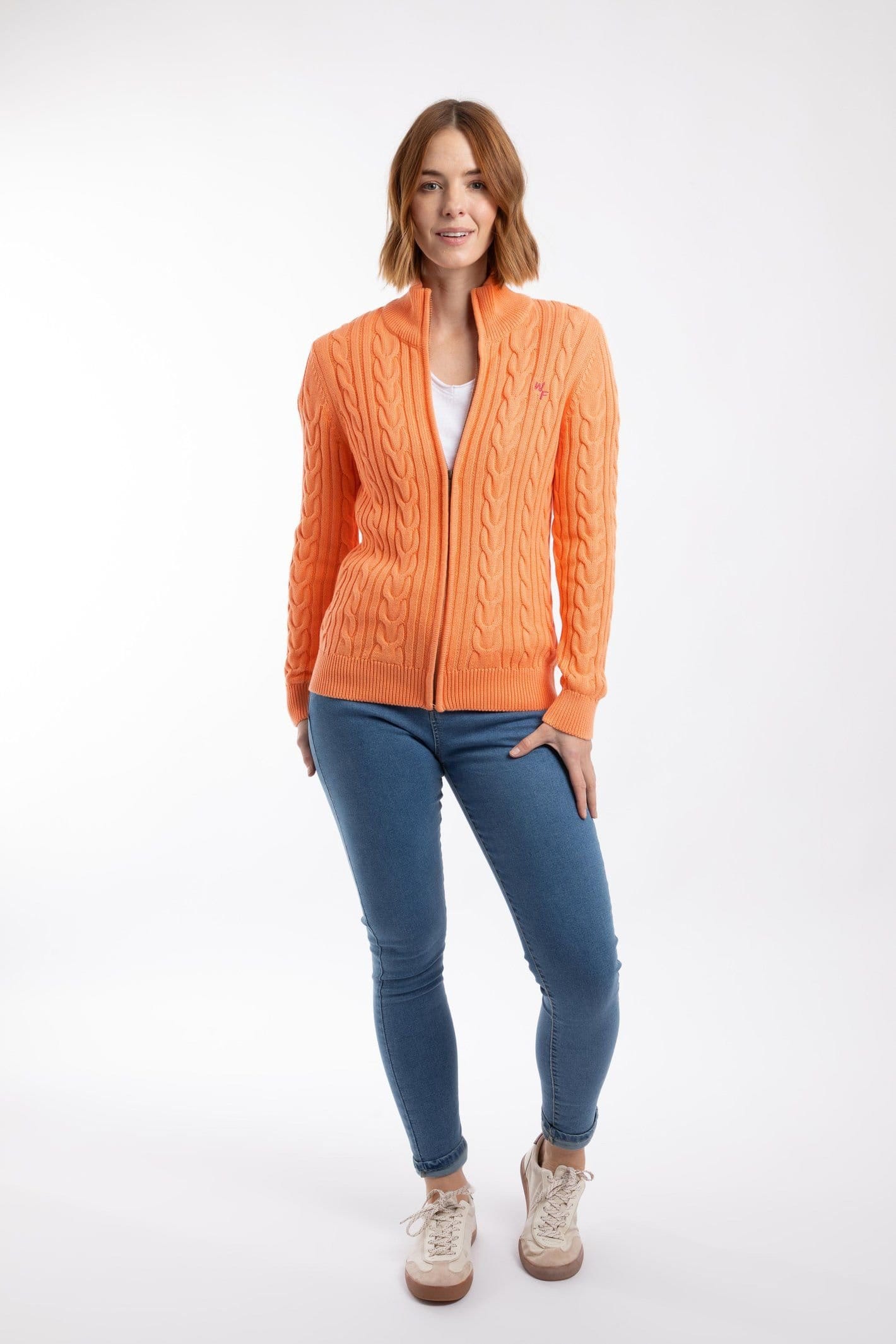 Weird Fish Weird Fish Women's Lunenne Full Zip Cable Knit in Orange - 4