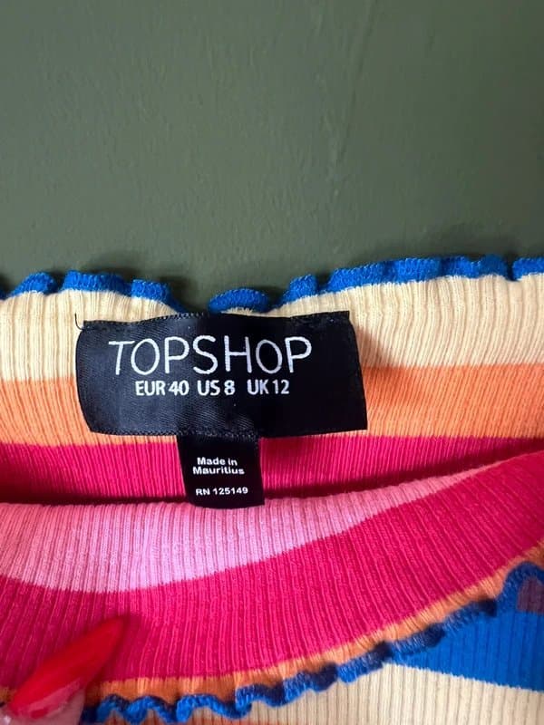 Topshop Topshop Rainbow Stripe Ribbed Cami Crop Top – UK 12