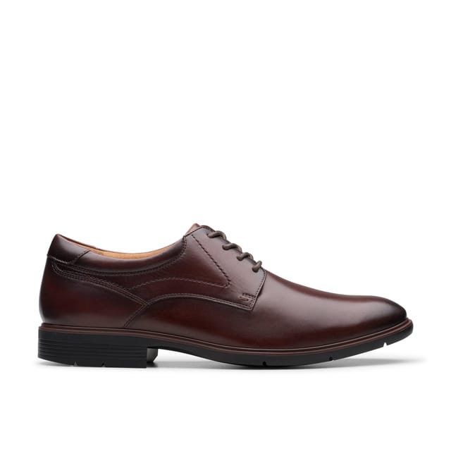 Clarks Clarks Men's Eldredge Plain Dark Brown Leather Oxford Shoes, Lace Up - 3