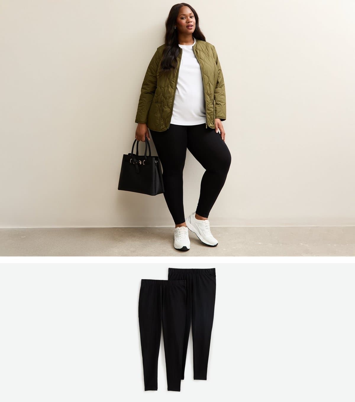 New Look New Look Plus Size Black Stretch Cotton Leggings Pack of 2