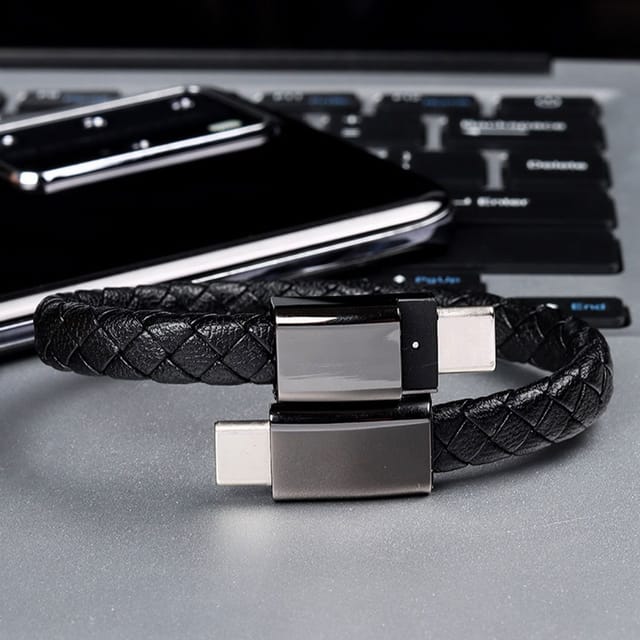 Lovii Lovii Men's Braided Leather Bracelet Charging Cable Type C to Type C Gift Box in Black - 2