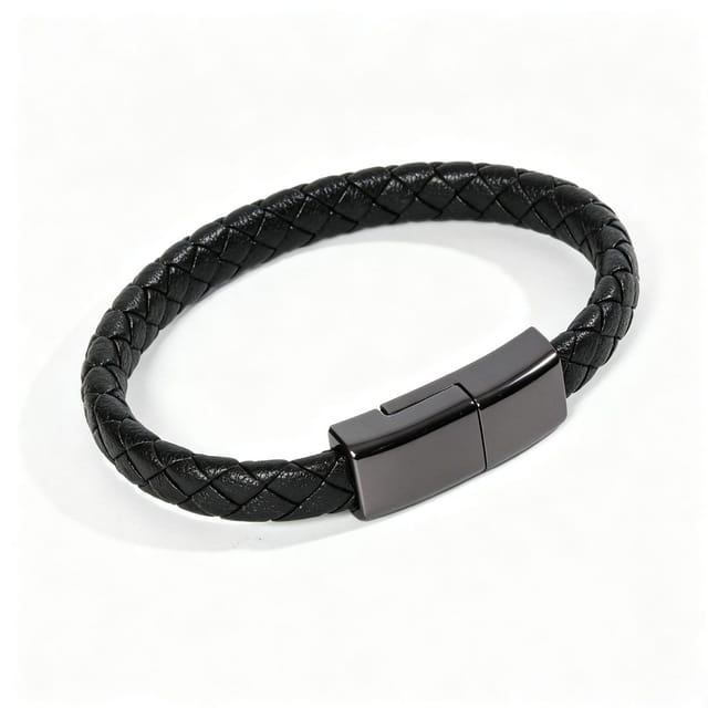 Lovii Lovii Men's Braided Leather Bracelet Charging Cable Type C to Type C Gift Box in Black - 3
