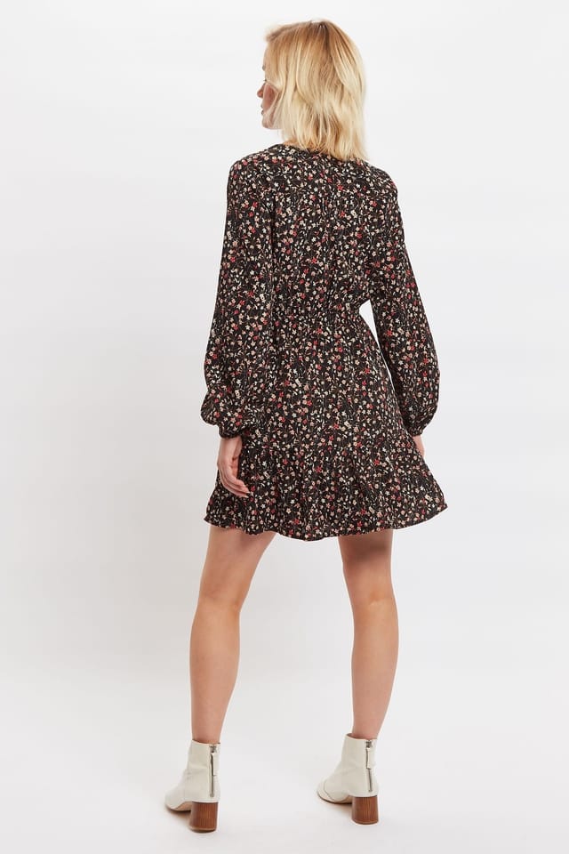 Louche Louche Women's Giovanna Wax Flower Print Long Sleeved Tie Mini Dress - 2
