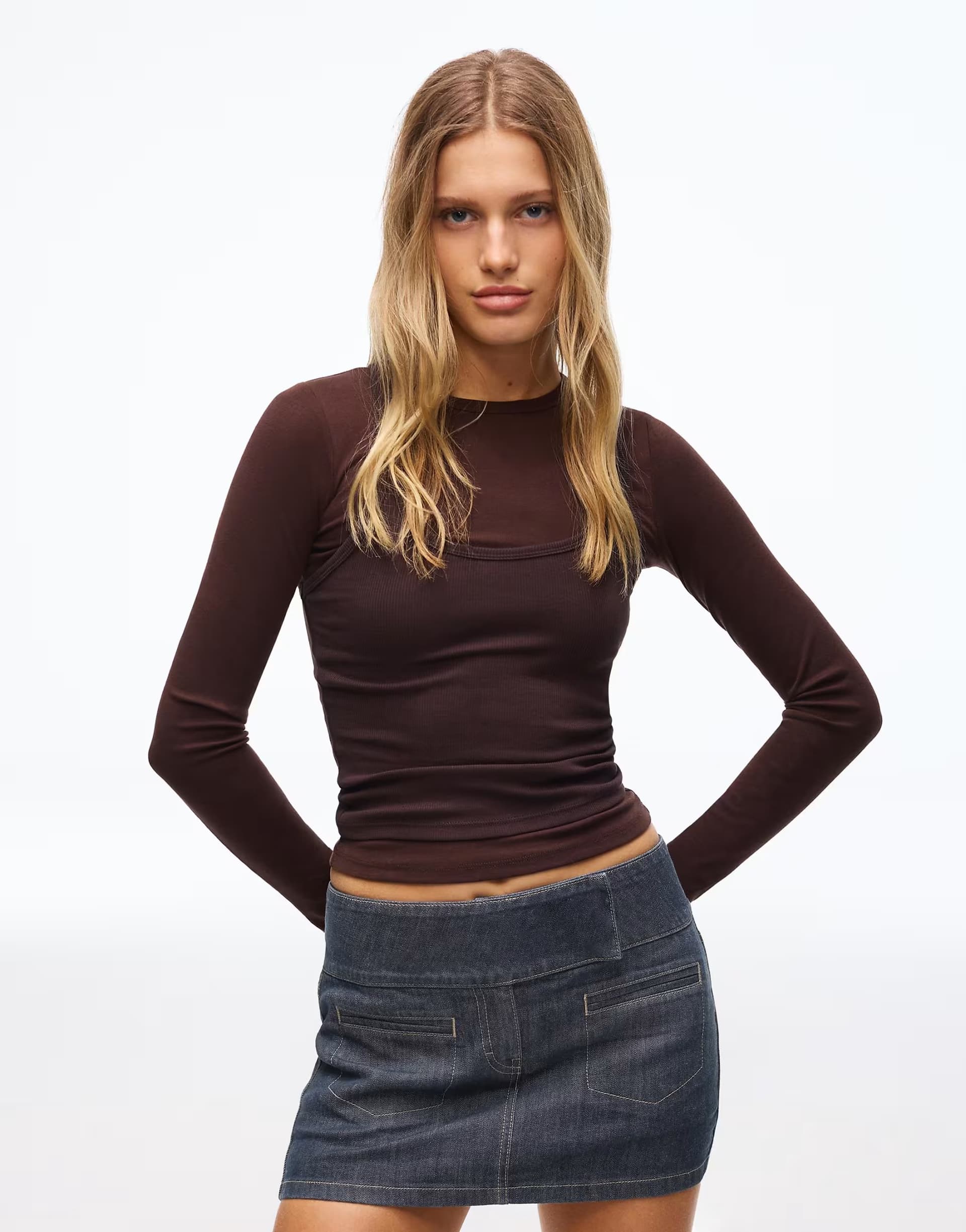 ASOS Bershka High-waist denim skort in blue