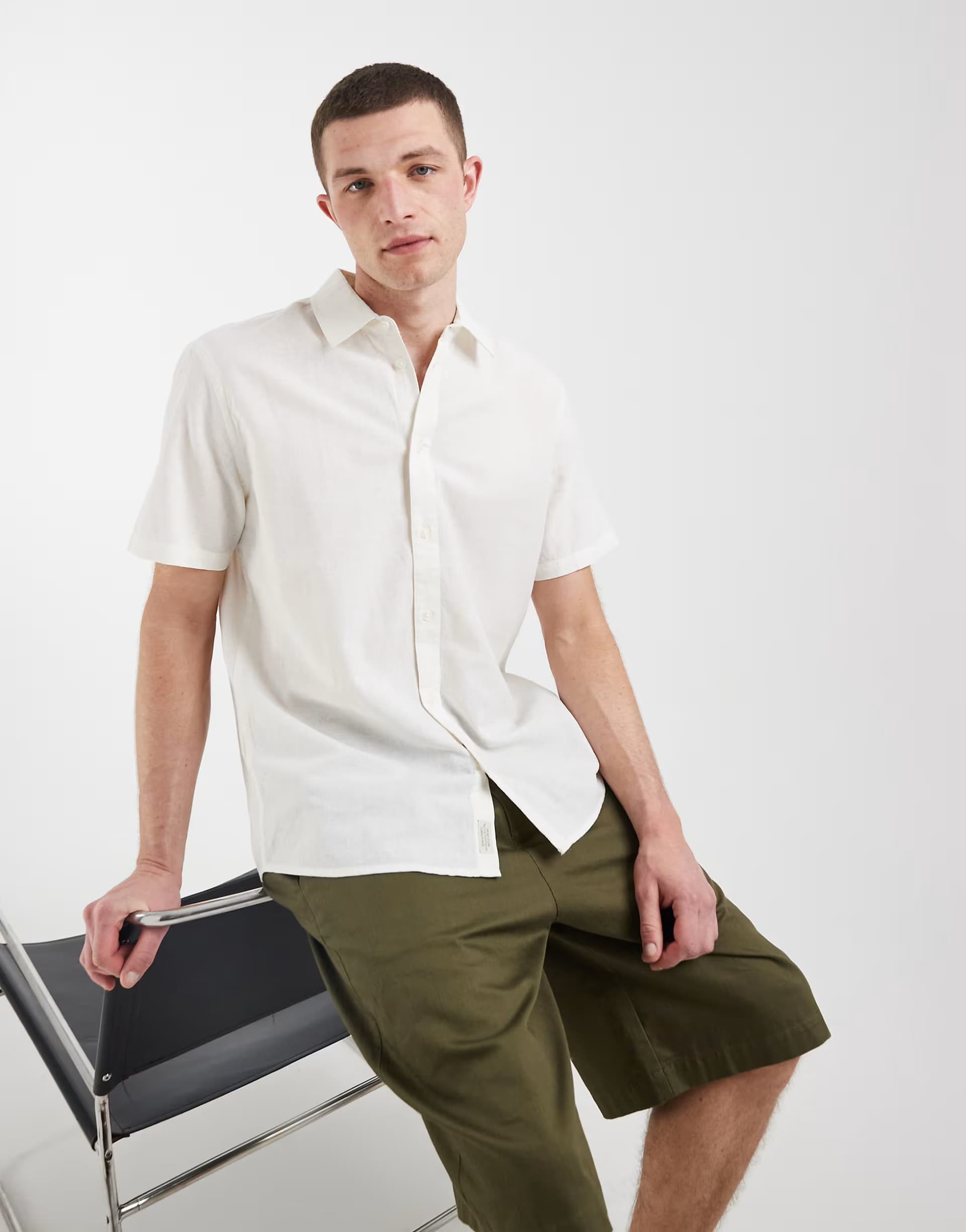 ASOS BLEND cotton-linen regular fit shirt in white