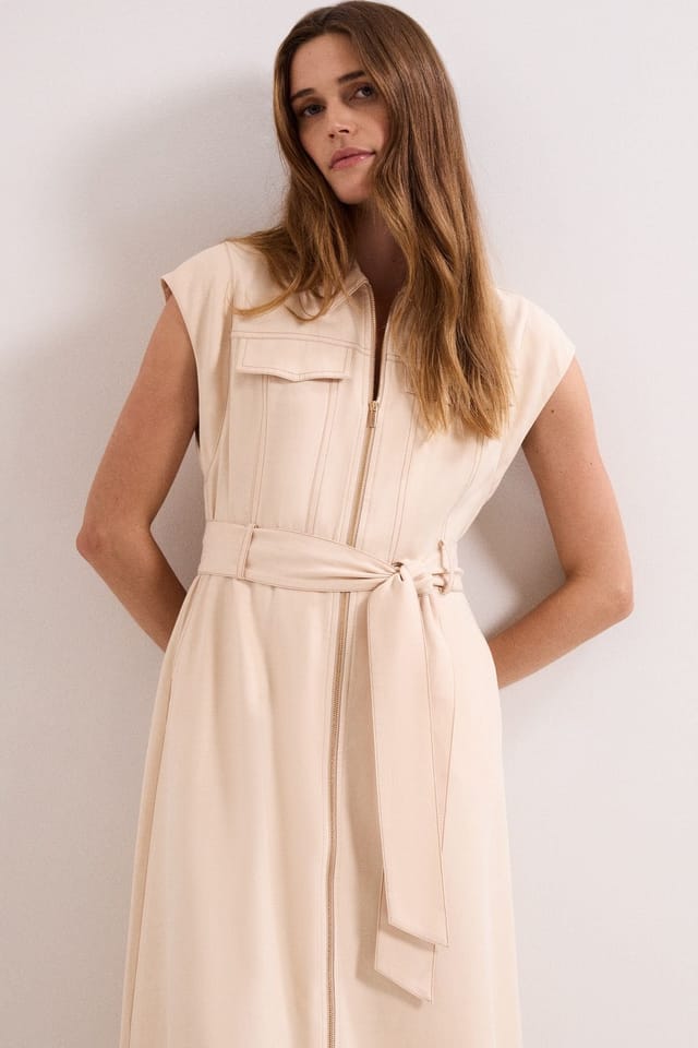Phase Eight Phase Eight Women's Petite Alira Belted Shirt Dress in Light Beige - 3