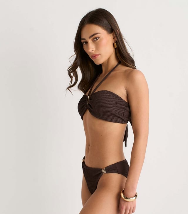 Gini London Women's Dark Brown Trim Detail Bikini Bottoms Gini London New Look - 3