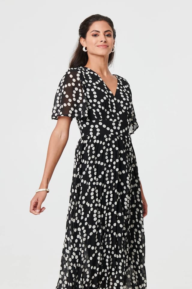 Izabel London Izabel London Women's Polka Dot Hanky Hem Midi Dress in Black - 2