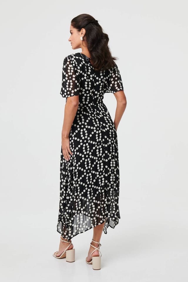 Izabel London Izabel London Women's Polka Dot Hanky Hem Midi Dress in Black - 3