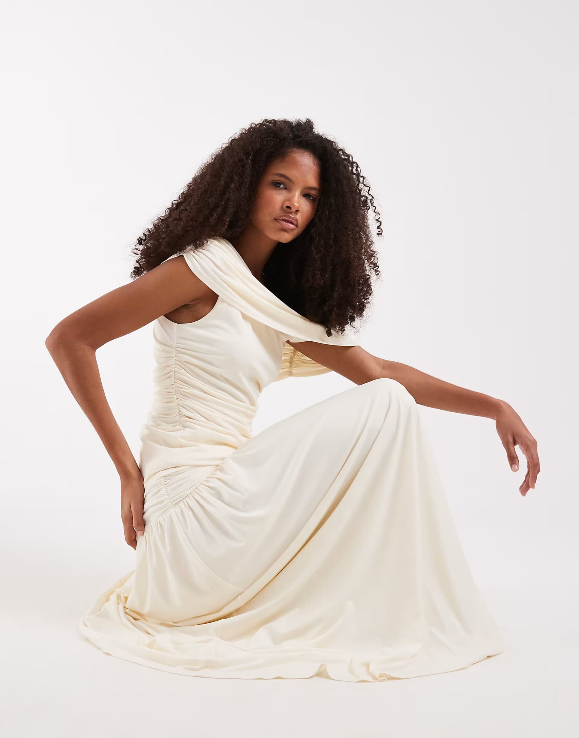 ASOS Pretty Lavish Lydia ruched maxi skirt co-ord in cream