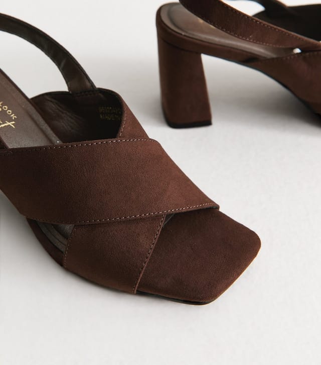 New Look Women's Dark Brown Faux Suede Cross Over Block Heel Sandals New Look - 3